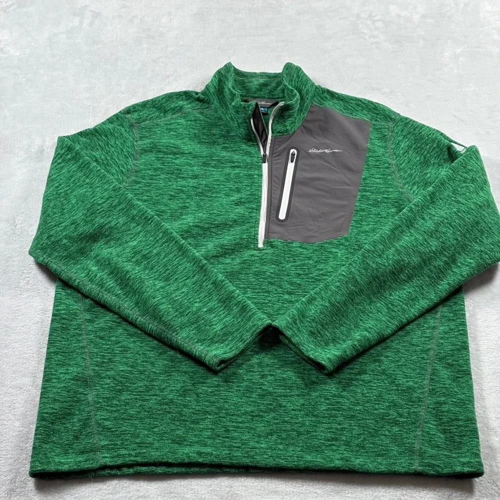 Eddie Bauer First Ascent Mens XL Green Heather 1/4 Fleece Quarter Zip Pullover